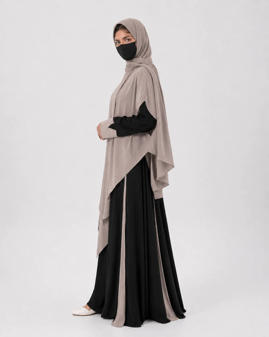 Black Colour-Block Abaya with Hijab