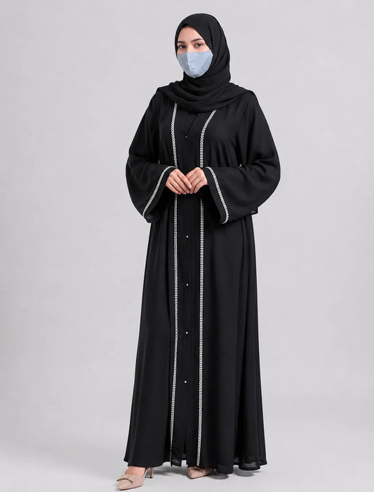 Dubai Front-Open Embroidered Abaya (Korean Nida)