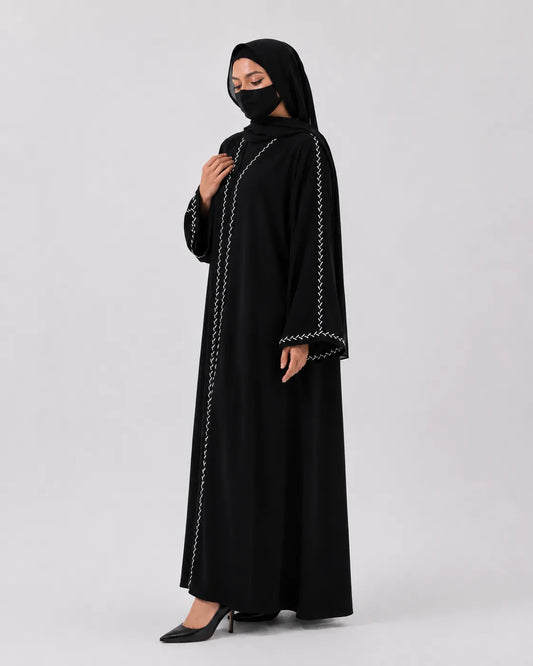 Dubai Front & Sleeve Embroidered Abaya (Black)