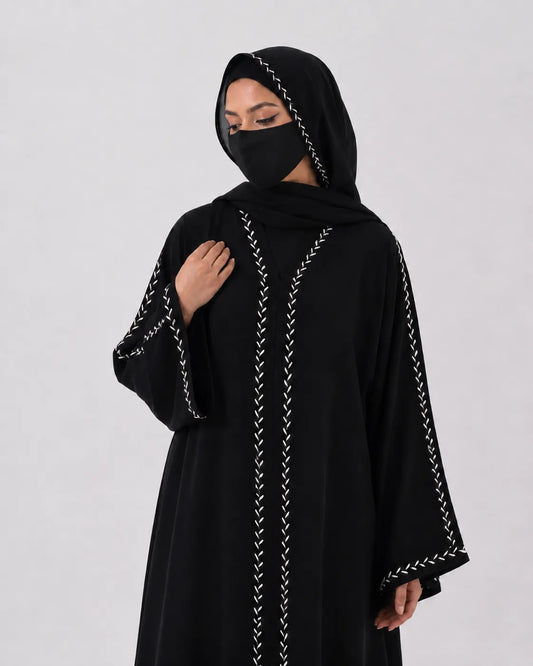 Dubai Front & Sleeve Embroidered Abaya (Black)