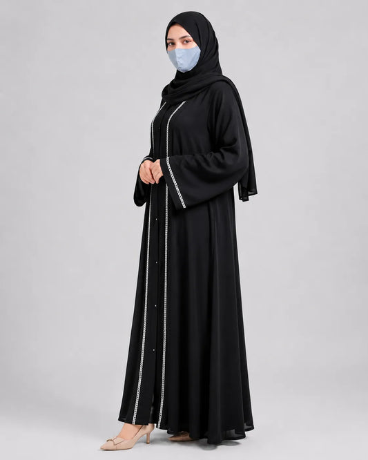 Dubai Front-Open Embroidered Abaya (Korean Nida)