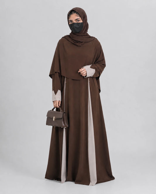 Brown Colour-Block Abaya with Hijab