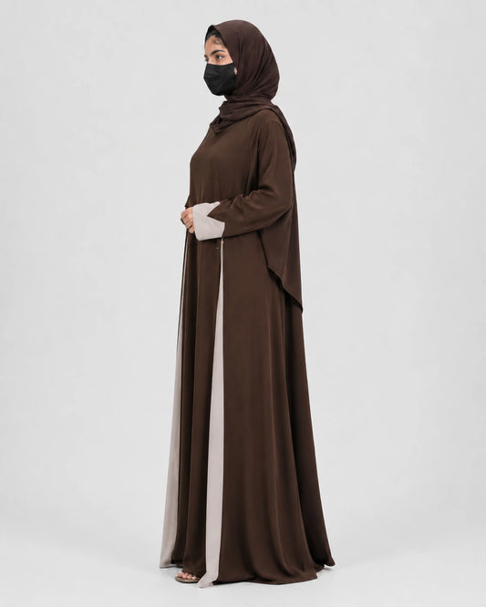 Brown Colour-Block Abaya with Hijab