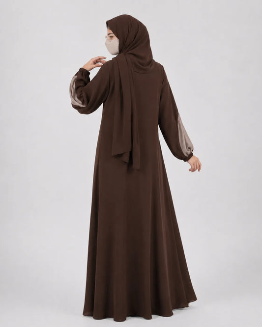 Two-Tone Panel Abaya with Matching Hijab (Brown)