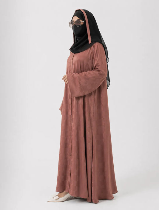 Front-Open Box-Pattern Stone Abaya