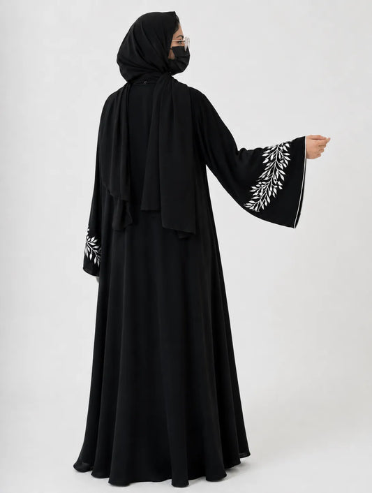 Elegance Dubai Front-Piping Abaya with Hijab (Black)