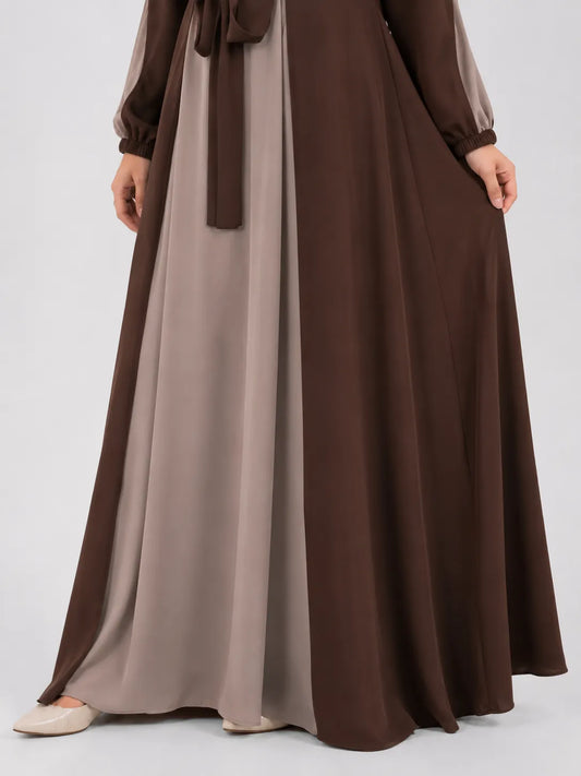 Two-Tone Panel Abaya with Matching Hijab (Brown)