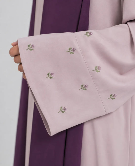 Beige Hand-Embroidered Floral Abaya