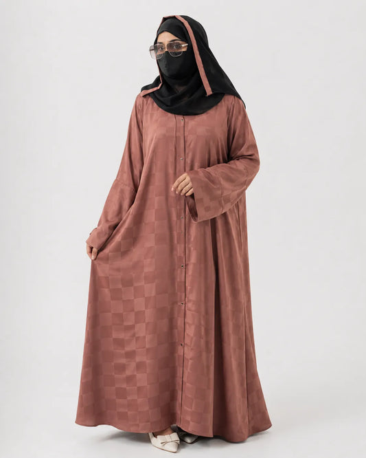 Front-Open Box-Pattern Stone Abaya