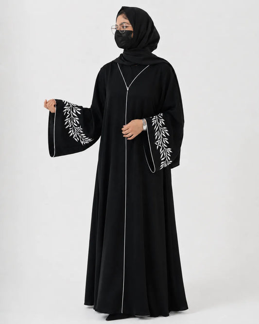 Elegance Dubai Front-Piping Abaya with Hijab (Black)